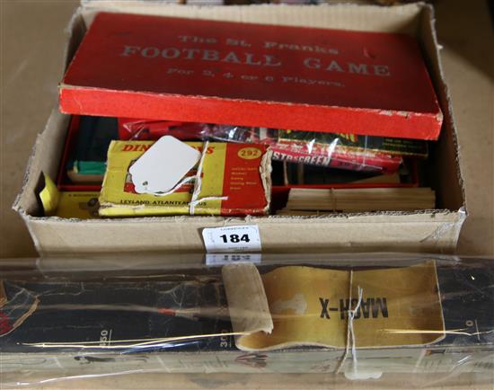 Quercetti Mach-X rocket, Dinky Bus, 292 & Rolls Royce, 198 (all boxes a.f), St Franks Football Game, Vistascreen viewer & cards etc(-)
